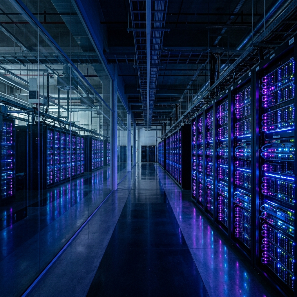 Futuristic data center with neon lights